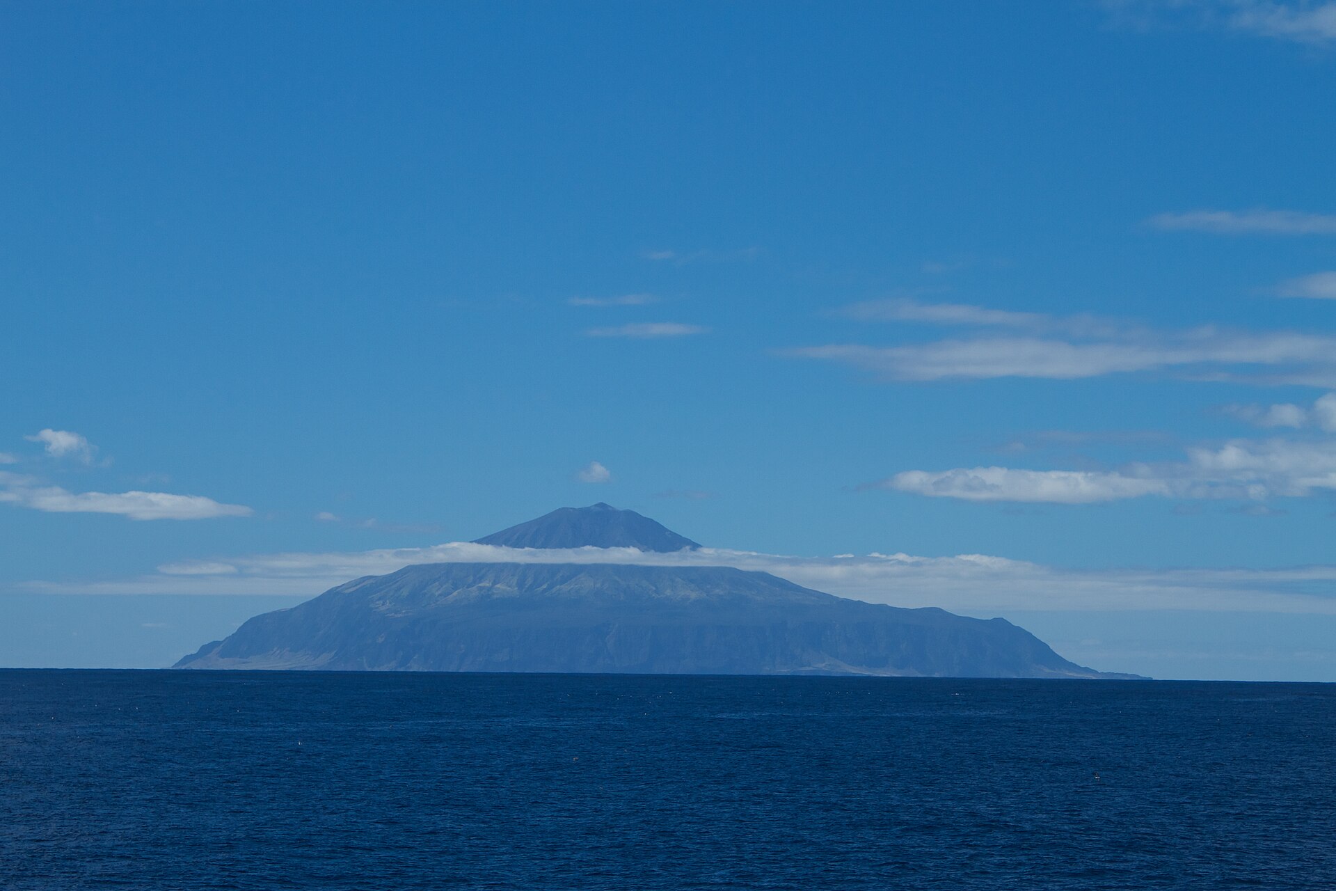 The volcanic cone of Tristan da Cunha rising from the South Atlantic